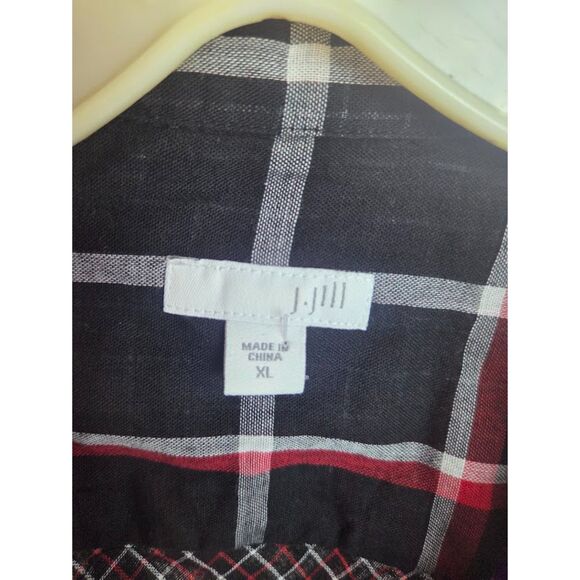 J.Jill  Black Red Plaid 100% Cotton Button Down w/Pockets Tunic Blouse size XL - Picture 4 of 11